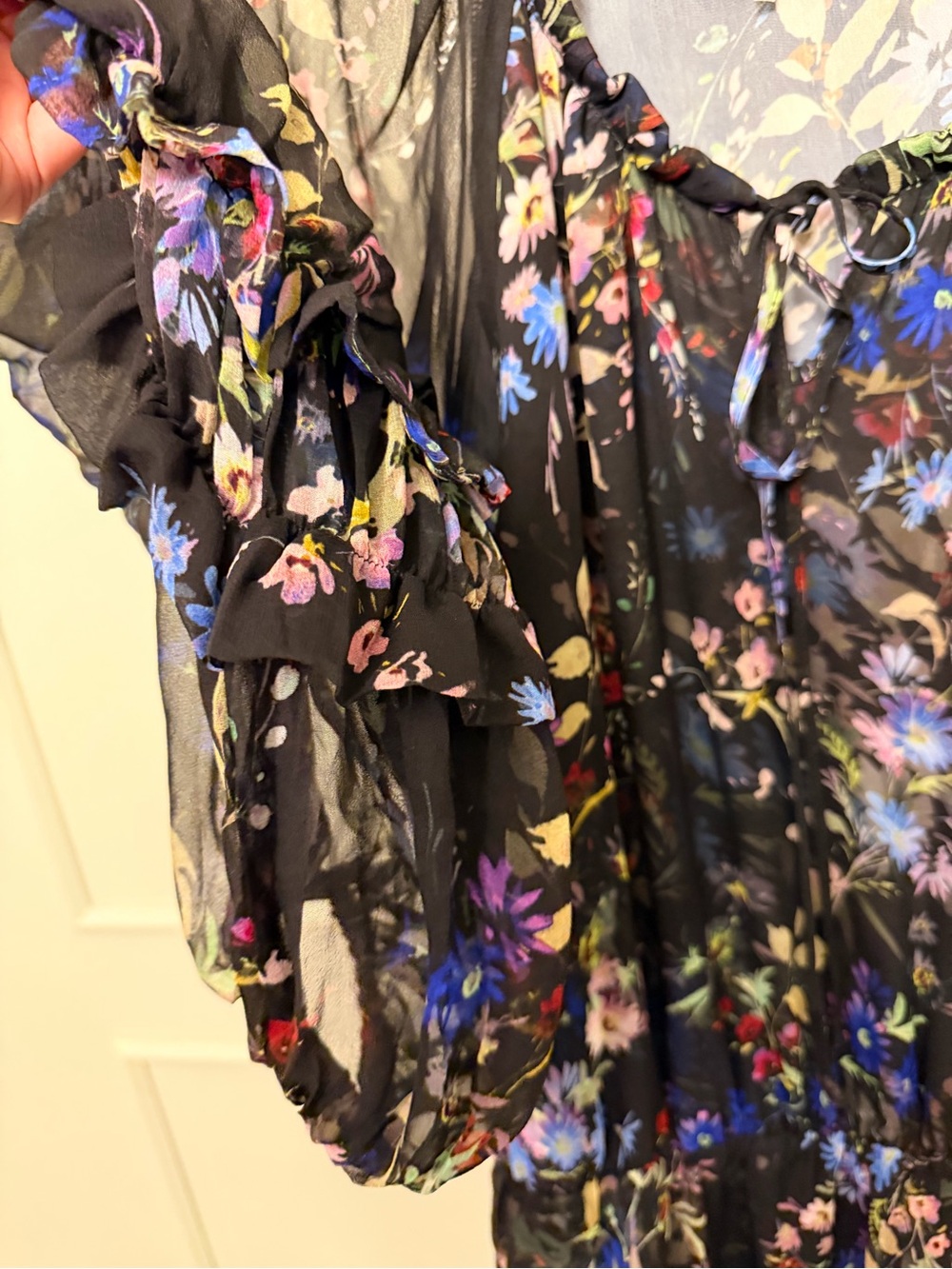 Parker Black Floral Long-Sleeve Ruffle Dress MSRP $168 - Picture 5 of 5